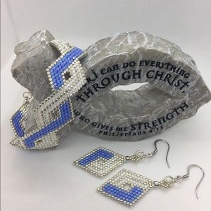 Periwinkle, White & Silver Bracelet & Earrings